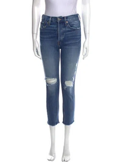 Pre-owned Re/done Mid-rise Straight Leg Jeans In Blue