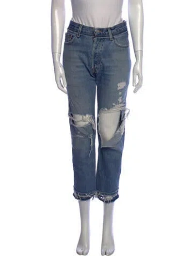 Pre-owned Re/done Mid-rise Straight Leg Jeans In Blue