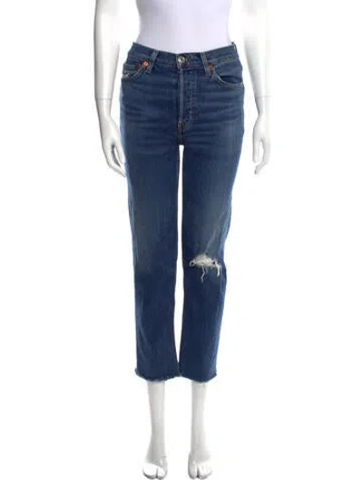 Pre-owned Re/done Mid-rise Straight Leg Jeans In Blue