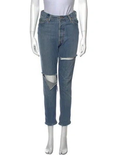 Pre-owned Re/done Mid-rise Straight Leg Jeans In Blue