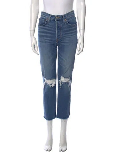 Pre-owned Re/done Mid-rise Straight Leg Jeans In Blue
