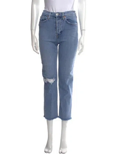 Pre-owned Re/done Mid-rise Straight Leg Jeans In Blue