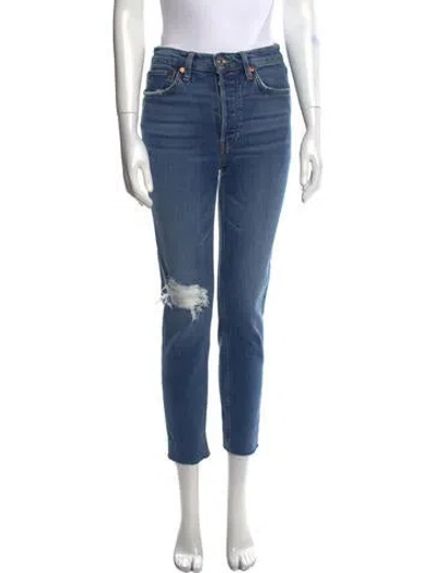 Pre-owned Re/done Mid-rise Straight Leg Jeans In Blue
