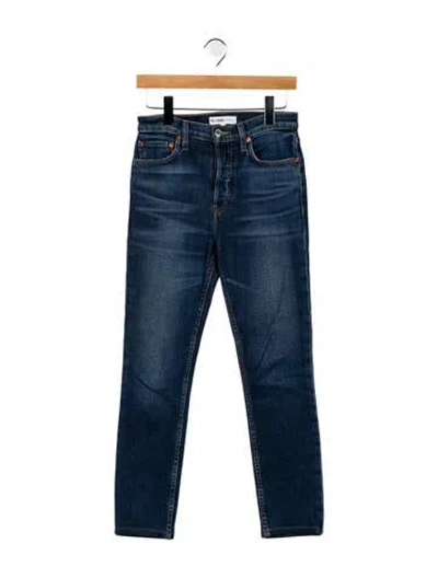 Pre-owned Re/done Mid-rise Straight Leg Jeans In Blue