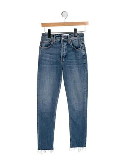 Pre-owned Re/done Mid-rise Straight Leg Jeans In Blue