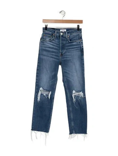 Pre-owned Re/done Mid-rise Straight Leg Jeans In Blue