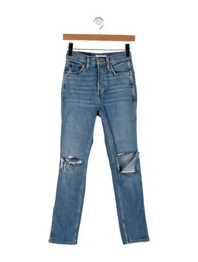 Pre-owned Re/done Mid-rise Straight Leg Jeans In Blue