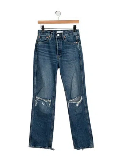 Pre-owned Re/done Mid-rise Straight Leg Jeans In Blue