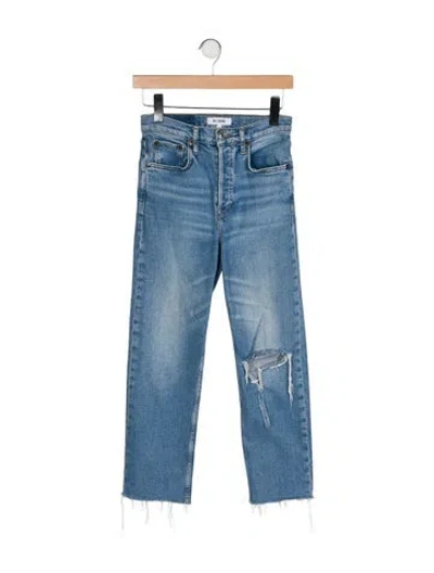 Pre-owned Re/done Mid-rise Straight Leg Jeans In Blue