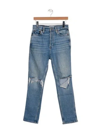 Pre-owned Re/done Mid-rise Straight Leg Jeans In Blue