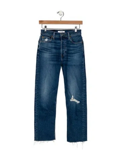 Pre-owned Re/done Mid-rise Straight Leg Jeans In Blue