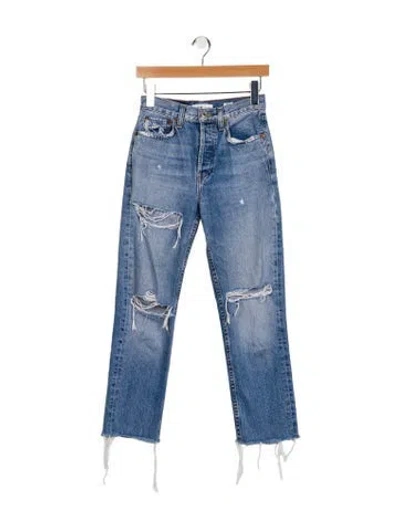 Pre-owned Re/done Mid-rise Straight Leg Jeans In Blue