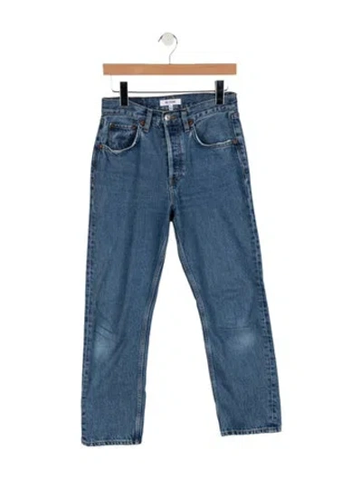 Pre-owned Re/done Mid-rise Straight Leg Jeans In Blue