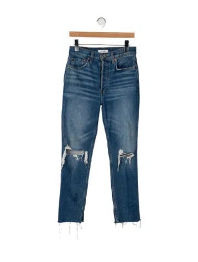 Pre-owned Re/done Mid-rise Straight Leg Jeans In Blue