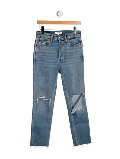 Pre-owned Re/done Mid-rise Straight Leg Jeans In Blue