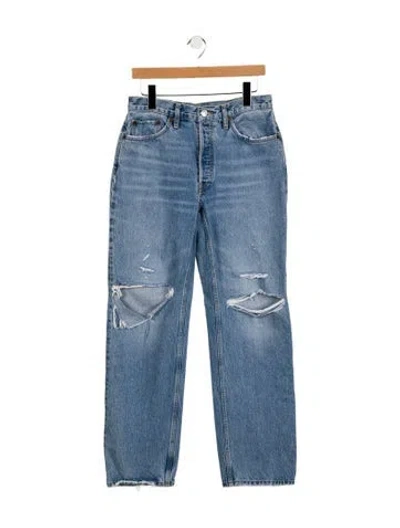 Pre-owned Re/done Mid-rise Straight Leg Jeans In Blue