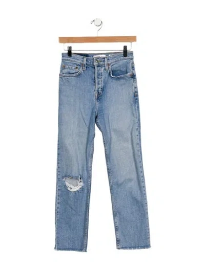 Pre-owned Re/done Mid-rise Straight Leg Jeans In Blue
