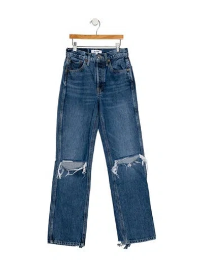 Pre-owned Re/done Mid-rise Straight Leg Jeans In Blue