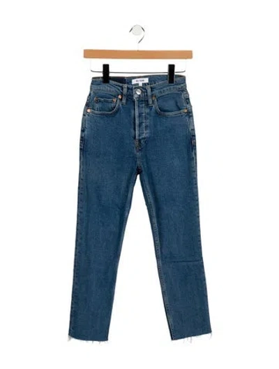 Pre-owned Re/done Mid-rise Straight Leg Jeans In Blue