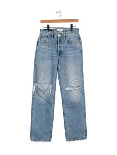 Pre-owned Re/done Mid-rise Straight Leg Jeans In Blue