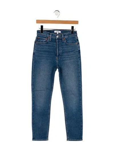 Pre-owned Re/done Mid-rise Straight Leg Jeans In Blue