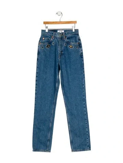 Pre-owned Re/done Mid-rise Straight Leg Jeans In Blue