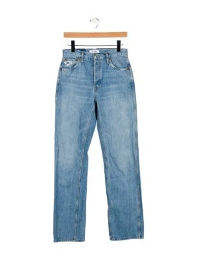 Pre-owned Re/done Mid-rise Straight Leg Jeans In Blue