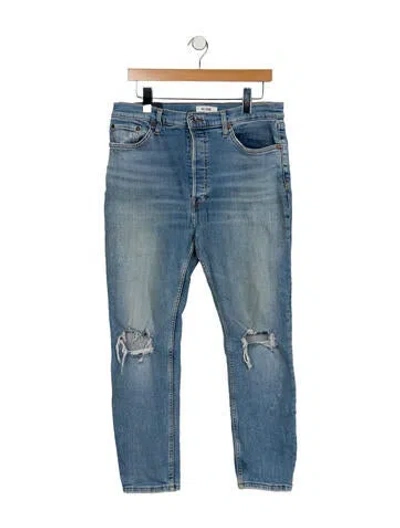 Pre-owned Re/done Mid-rise Straight Leg Jeans In Blue