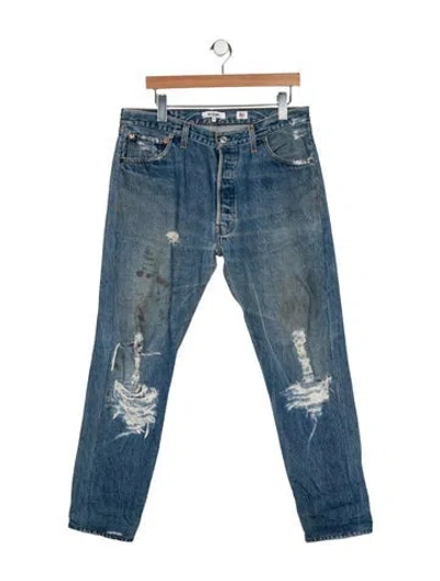 Pre-owned Re/done Mid-rise Straight Leg Jeans In Blue