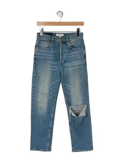 Pre-owned Re/done Mid-rise Straight Leg Jeans In Blue