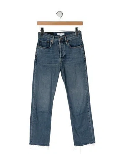 Pre-owned Re/done Mid-rise Straight Leg Jeans In Blue