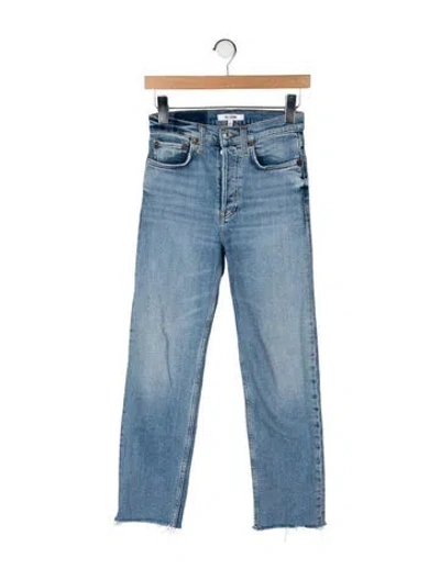 Pre-owned Re/done Mid-rise Straight Leg Jeans In Blue