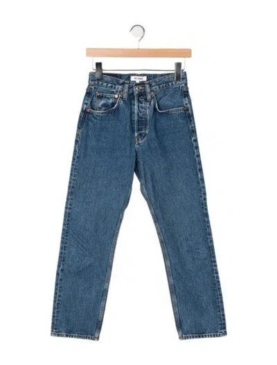 Pre-owned Re/done Mid-rise Straight Leg Jeans In Blue