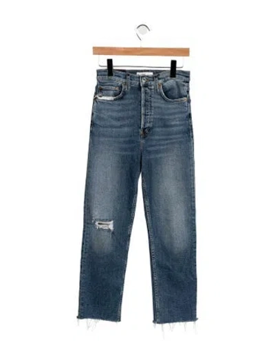 Pre-owned Re/done Mid-rise Straight Leg Jeans In Blue