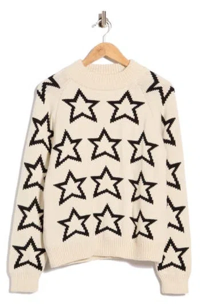 Re/done Mock Neck Star Pullover Sweater In Neutral