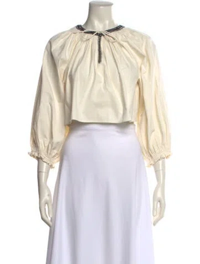 Pre-owned Re/done Mock Neck Three-quarter Sleeve Crop Top In Neutral