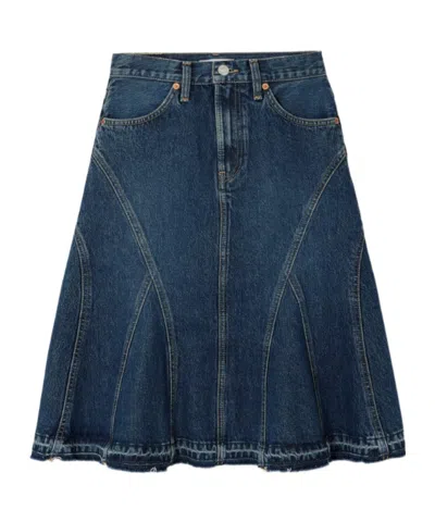 Re/done Net Sustain Frayed Organic Denim Skirt In Blue