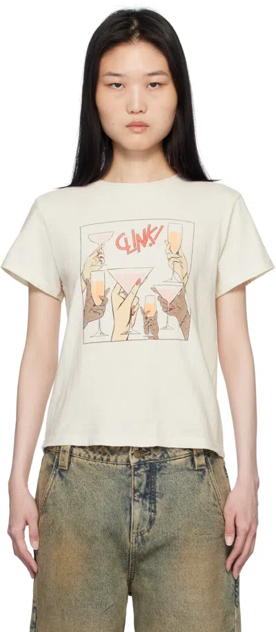 Re/done Off-white Classic 'cheers' T-shirt In Vintage White