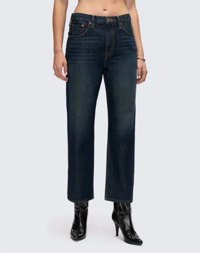 Re/done Ollie Mid Rise Boyfriend Jeans In Barely Worn In Blue