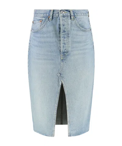 RE/DONE ORGANIC COTTON MIDI DENIM SKIRT