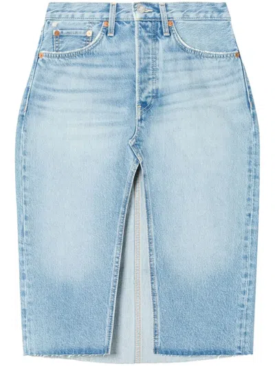 Re/done Denim Skirt With Back Pockets And Front Slit In Blue