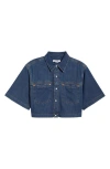 Re/done Oversize Crop Denim Button-up Shirt In Blue