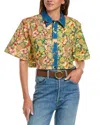 Re/done Oversized Crop Shirt In Multi