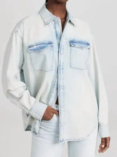Re/done Oversized Denim Shirt Top In Blue