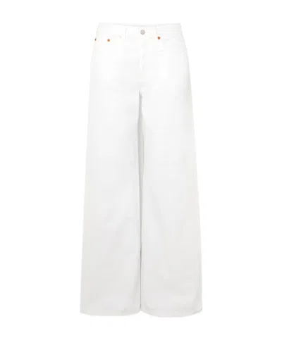 Re/done Palazzo Frayed Mid-rise Wide-leg Jeans In White