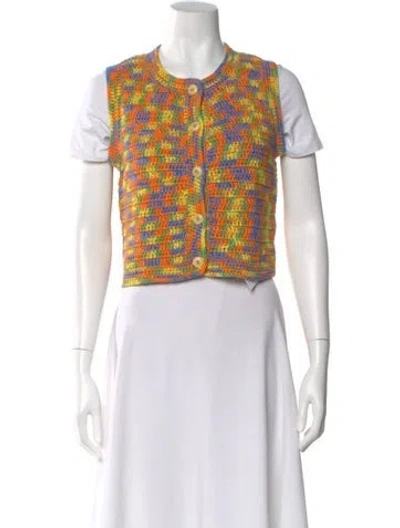 Pre-owned Re/done Patterned Crew Neck Button-up Top In Orange