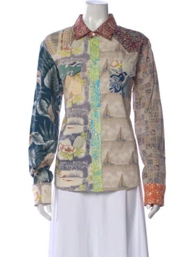 Pre-owned Re/done Patterned Long Sleeve Button-up Top In Neutral