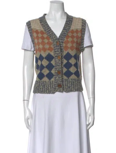 Pre-owned Re/done Patterned V-neck Sweater In Neutral
