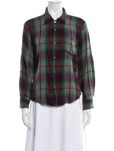 Pre-owned Re/done Plaid Print Long Sleeve Button-up Top In Green