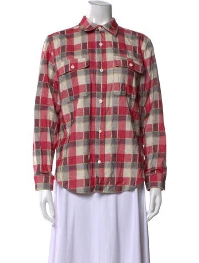 Pre-owned Re/done Plaid Print Long Sleeve Button-up Top In Red